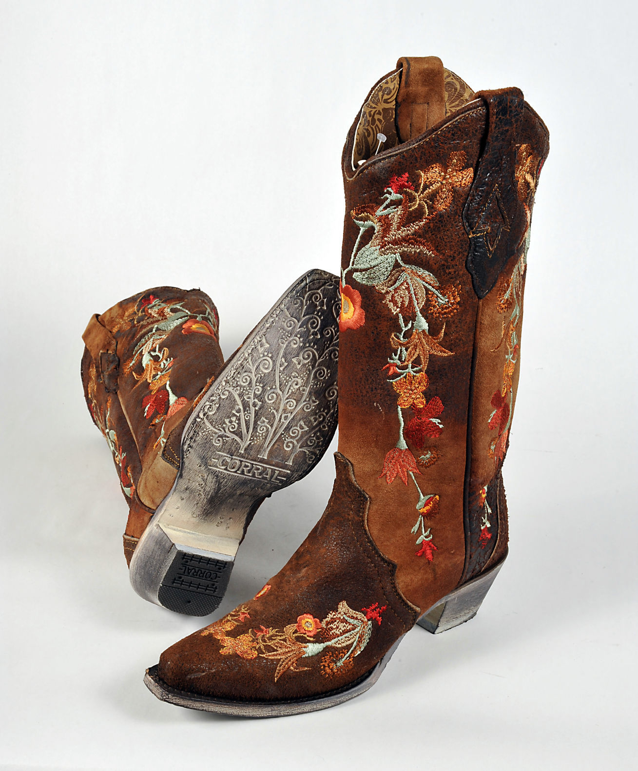 Corral Lindsey Chocolate Lamb Floral Embroidered Boot